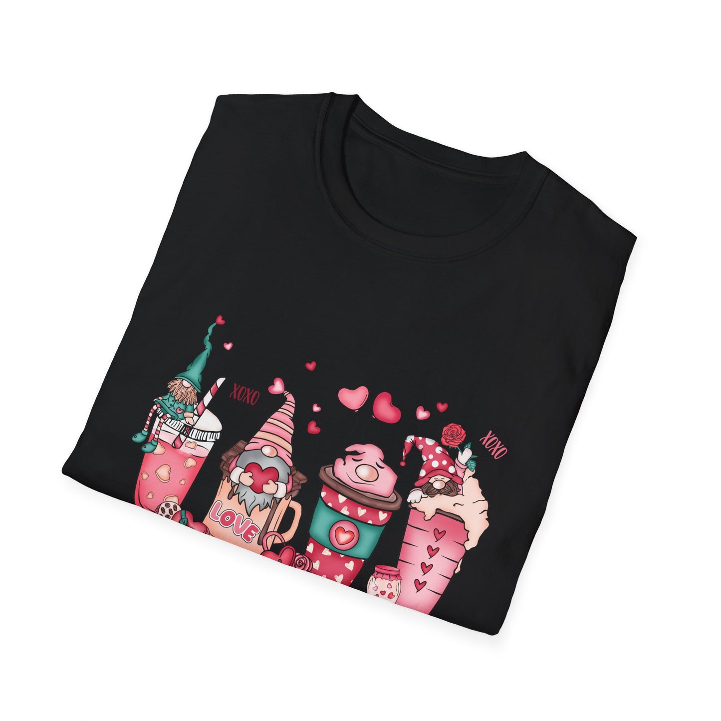 Adorable Coffee is My Valentine Gnomes T-Shirt | Whimsical Hearts & Coffee Lover Tee | Funny Anti-Valentine Gift