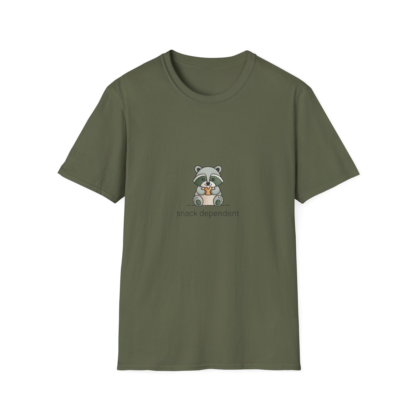 Snack Dependent Raccoon T-Shirt | Adorable Funny Foodie Animal Lover Tee | Cozy & Unique Gift Idea