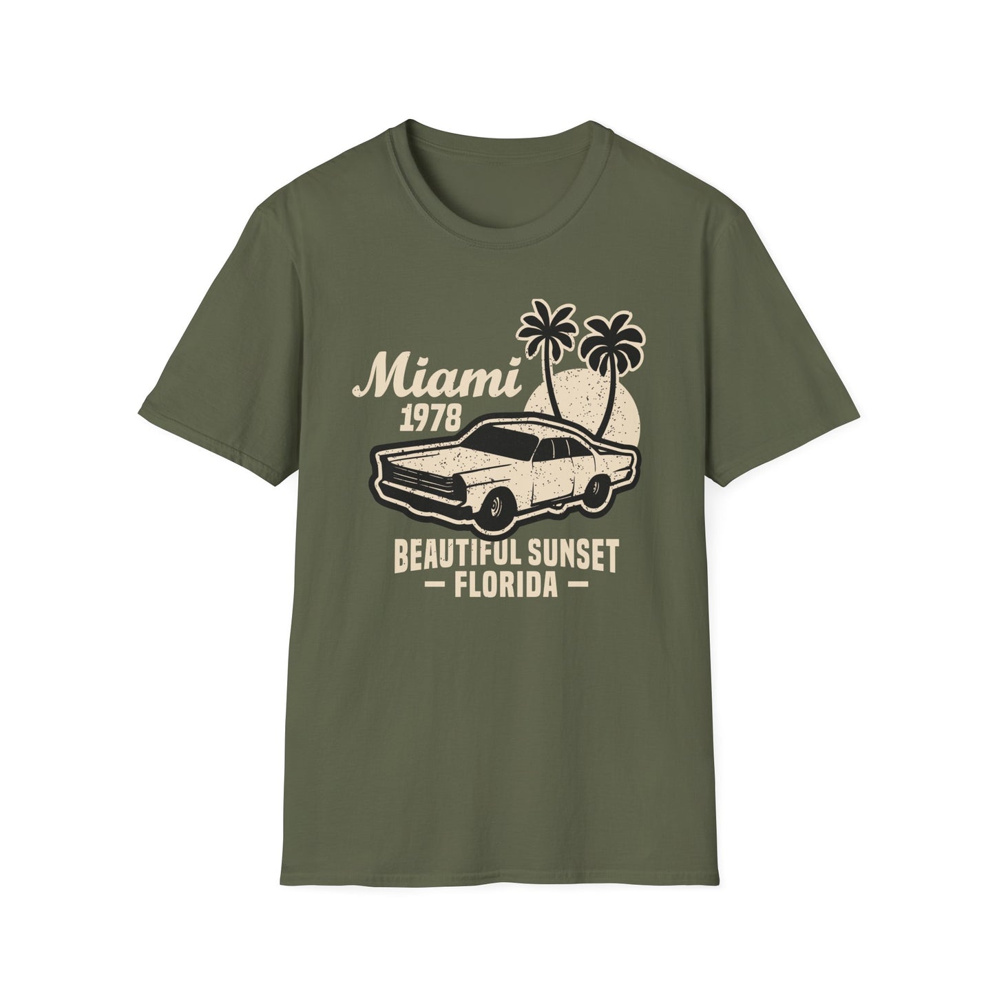 Vintage Miami 1978 Classic Car T-Shirt | Retro Florida Sunset Palm Trees Tee | Iconic 70s Vacation Style