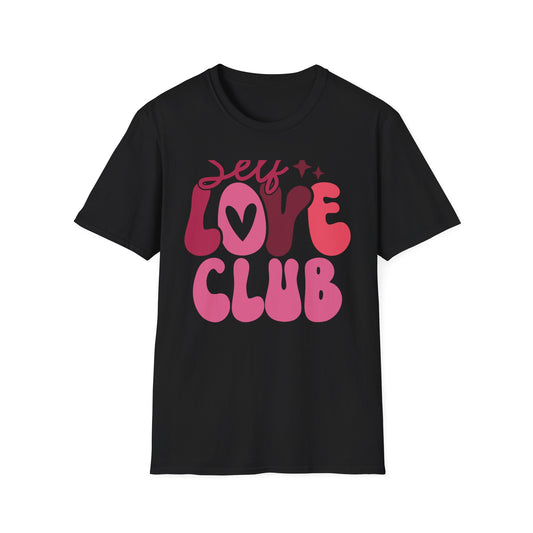 Vibrant Self Love Club T-Shirt | Groovy Retro Heart Design | Empowering Positive Vibes Tee for Women