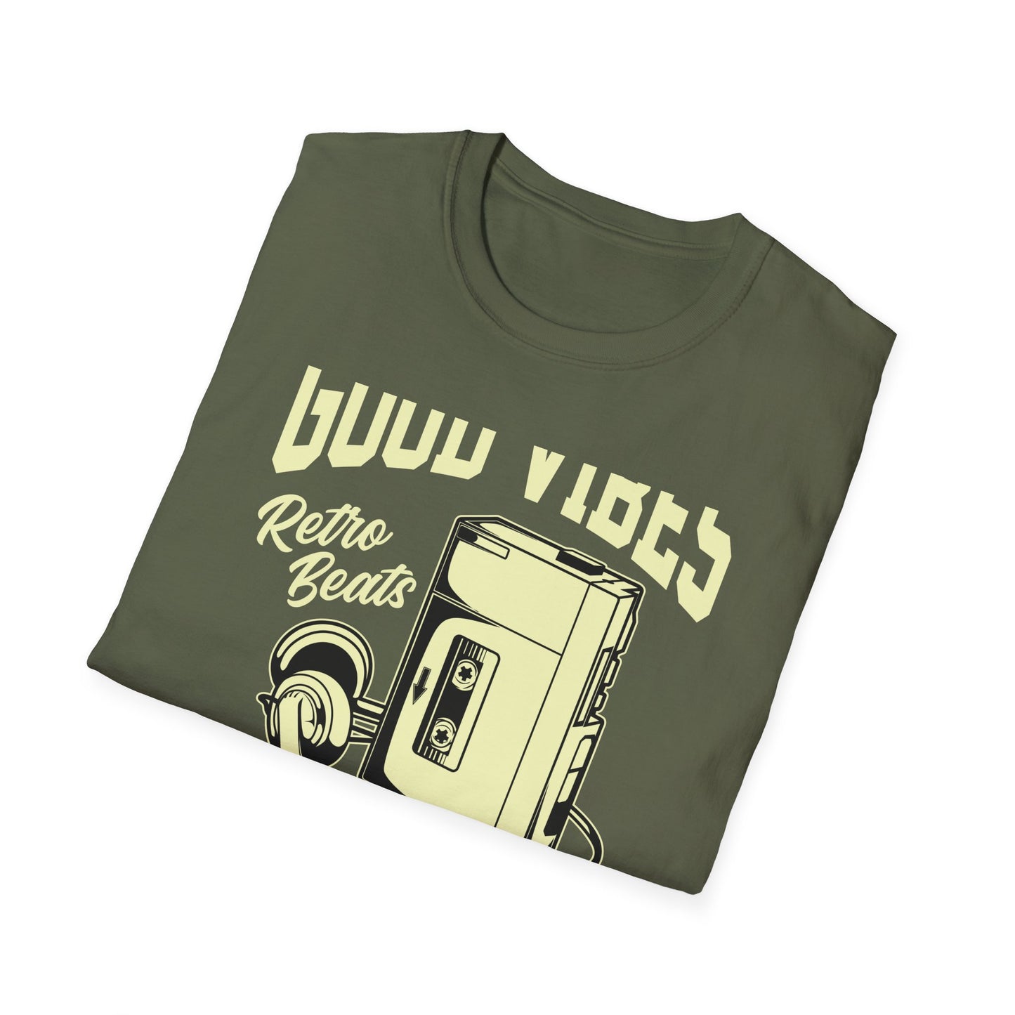 Awesome Retro 80s Music Good Vibes T-Shirt - Vintage Cassette Player & Headphones Tee | Nostalgic Portable Stereo Gift
