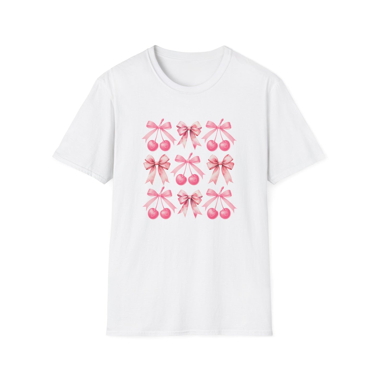 Chic Pink Bow & Cherry Heart T-Shirt | Adorable Coquette Aesthetic Tee | Sweet Girly Fashion Top for Women & Teens