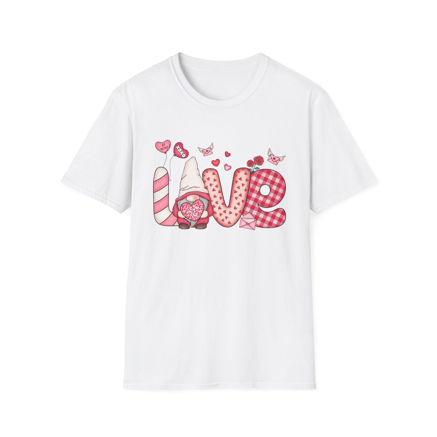 Charming Valentine's LOVE Gnome T-Shirt - Adorable Heart & Rose Tee for Her, Perfect Romantic Gift Idea