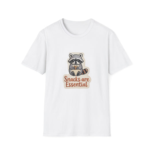 Adorable Raccoon "Snacks are Essential" T-Shirt | Funny Foodie Tee | Cute Animal Lover Gift | Ultimate Comfort Apparel
