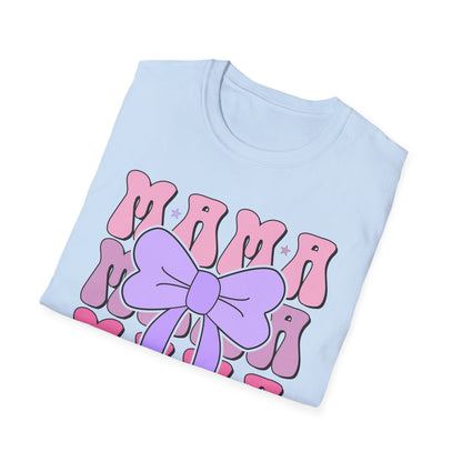 Trendy Groovy MAMA T-Shirt for Moms | Adorable Pink Purple Bow Tee | Perfect Mother's Day Gift for Her