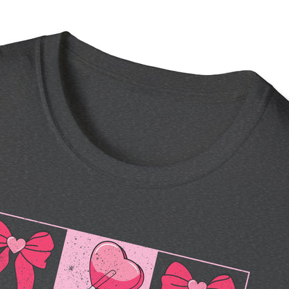 Distressed Pink Bows & Heart Lollipops T-Shirt | Sweet Grunge Love Core Aesthetic Tee for Women & Teens