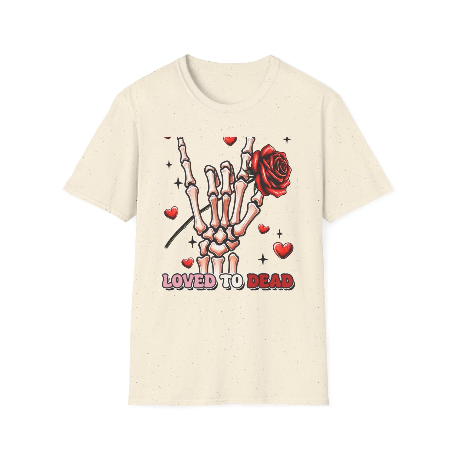 Unleash Your Dark Romance: 'Loved to Dead' Skeleton Rock Hand Rose T-Shirt | Edgy Gothic Valentine's Gift