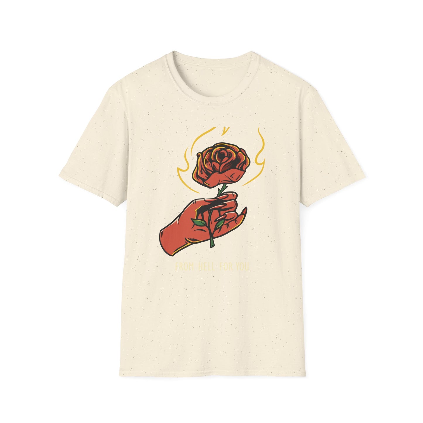 Fiery Rose from Hell T-Shirt - Iconic Dark Romantic Gothic Tee with Inferno Hand & 'FROM HELL FOR YOU' | Edgy Style