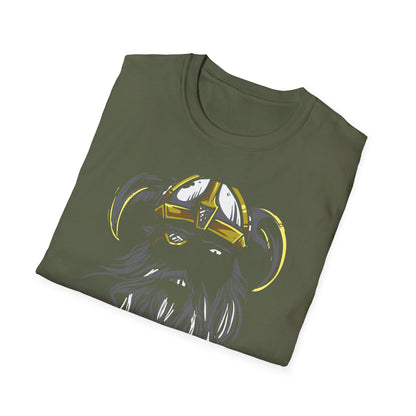 Majestic Viking T-Shirt: Legendary Norse Warrior with Golden Horned Helmet & Braided Beard - Epic Men's Tee Gift