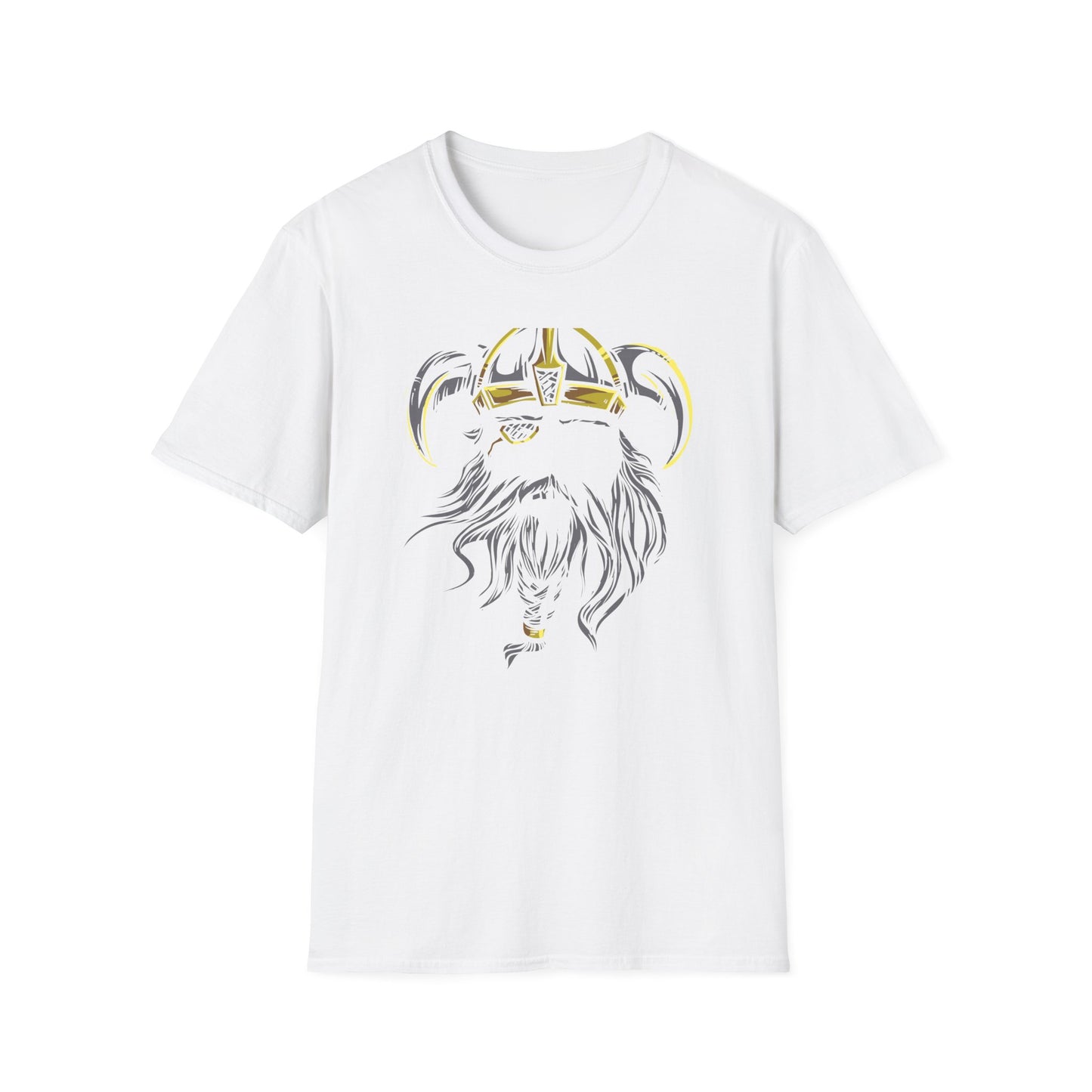 Majestic Viking T-Shirt: Legendary Norse Warrior with Golden Horned Helmet & Braided Beard - Epic Men's Tee Gift