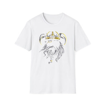 Majestic Viking T-Shirt: Legendary Norse Warrior with Golden Horned Helmet & Braided Beard - Epic Men's Tee Gift