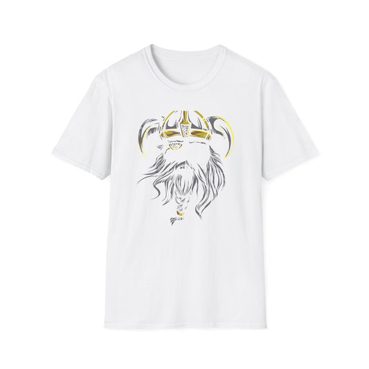 Majestic Viking T-Shirt: Legendary Norse Warrior with Golden Horned Helmet & Braided Beard - Epic Men's Tee Gift