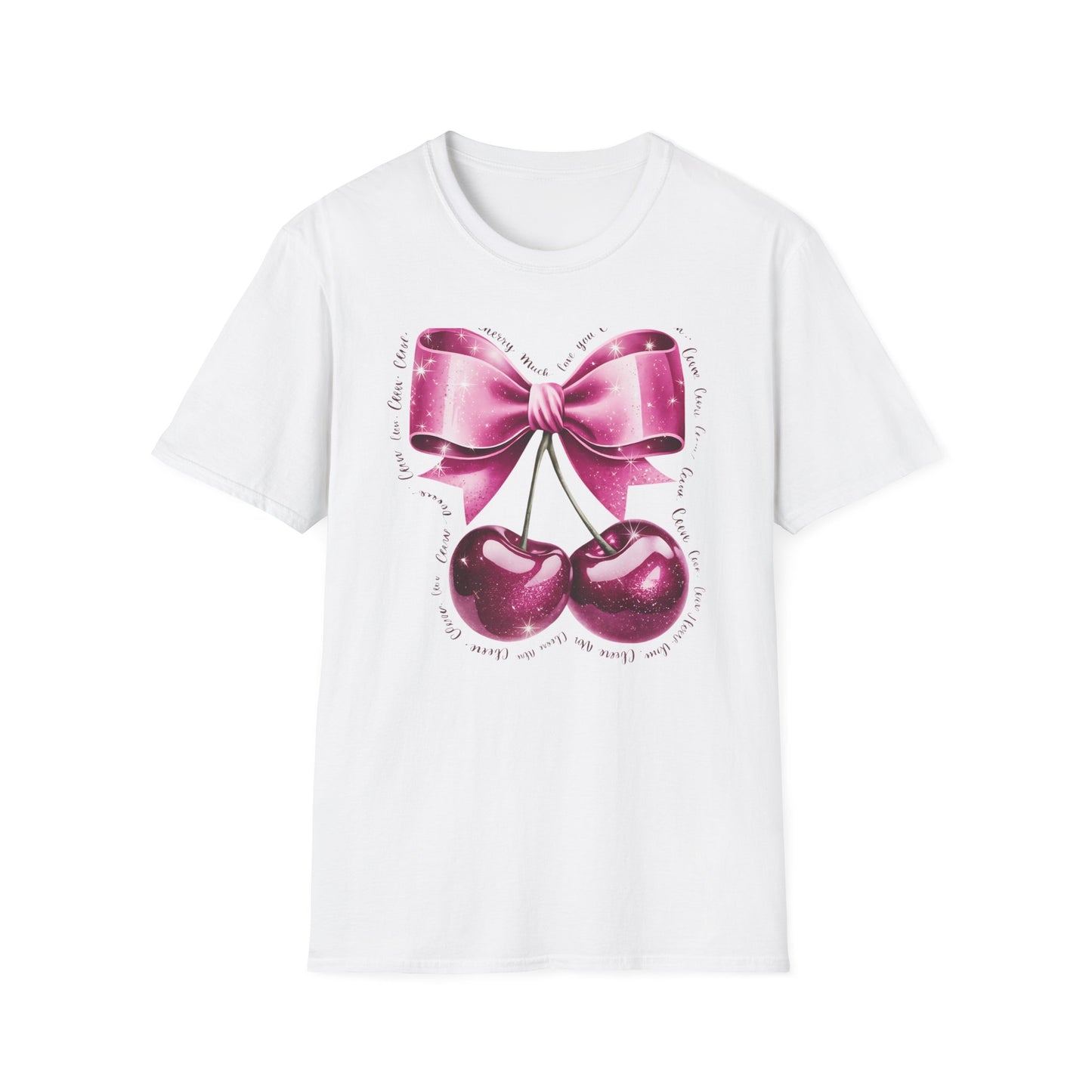 Sparkling Pink Cherry Love T-Shirt - Adorable Bow & Sweet Cherries Romantic Gift Tee for Her