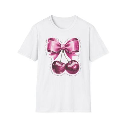 Sparkling Pink Cherry Love T-Shirt - Adorable Bow & Sweet Cherries Romantic Gift Tee for Her