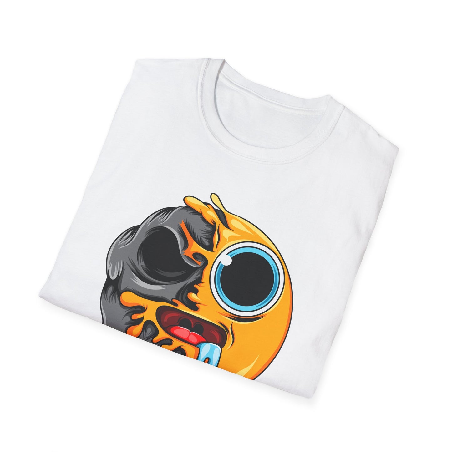Vibrant Melting Emoji Skull T-Shirt | Unique Horror Pop Art Streetwear Tee | Edgy Graphic Design Statement