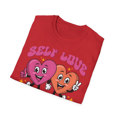 Uplifting Self Love T-Shirt | Groovy Cartoon Hearts Tee | Positive Vibes & Retro Empowerment Apparel