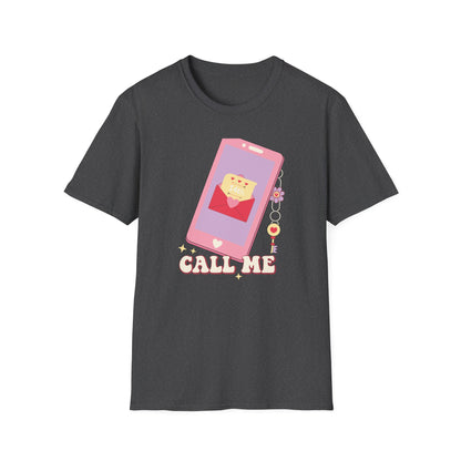 Sweet 'Call Me' Valentine's Day T-Shirt | Retro Love Letter Phone Tee | Adorable Romantic Gift for Her & Him
