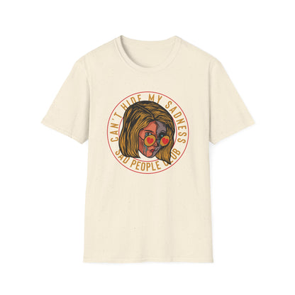 Unique 'Can't Hide My Sadness' T-Shirt - Sad People Club Emo Pop Art Tee with Crying Girl & Broken Heart Shades