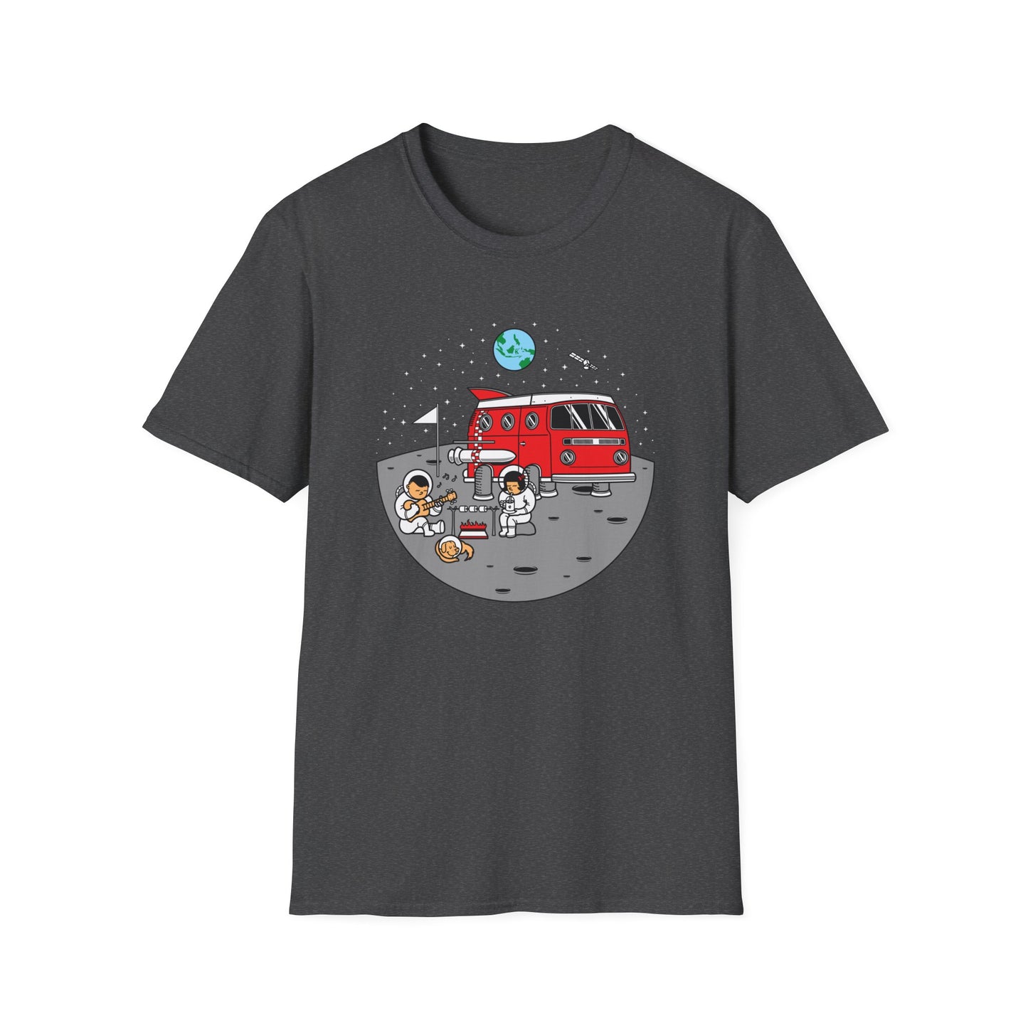Epic Moon Camping T-Shirt: Astronauts, Space Van & Music Adventure Tee | Unique Cosmic Lover Gift