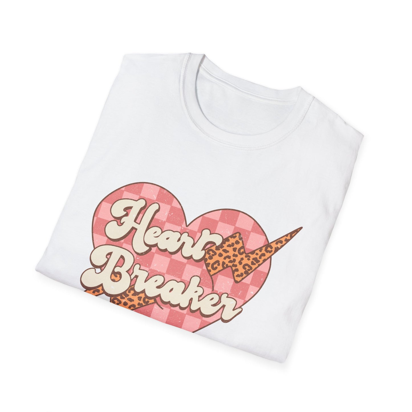 Trendy Heart Breaker T-Shirt - Sassy Leopard Print Lightning Bolt Checkered Heart Tee for Women