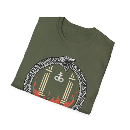 Mystical Ouroboros Serpent T-Shirt with Alchemical Leviathan Cross & Pillars - Esoteric Wisdom Tee