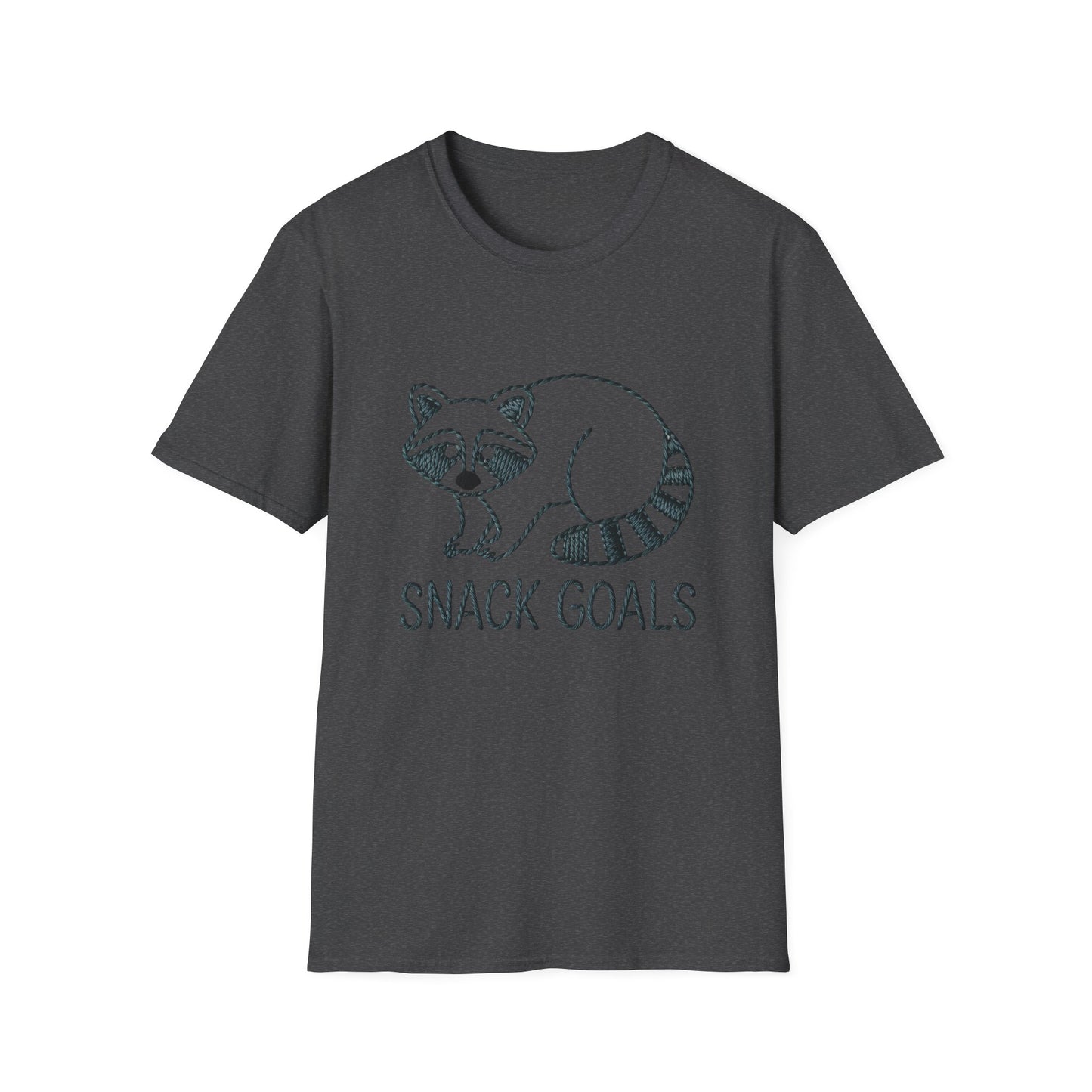 Cute Raccoon 'Snack Goals' T-Shirt | Adorable Embroidered Look Foodie Tee | Funny Animal Lover Gift