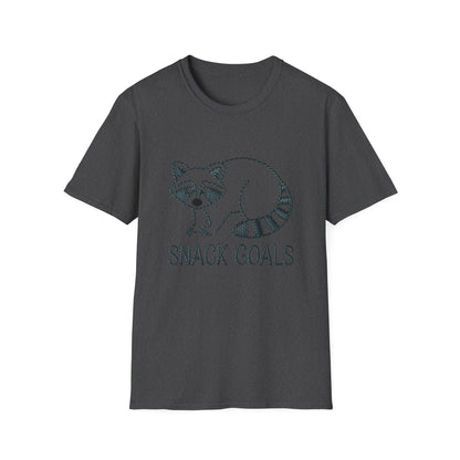 Cute Raccoon 'Snack Goals' T-Shirt | Adorable Embroidered Look Foodie Tee | Funny Animal Lover Gift