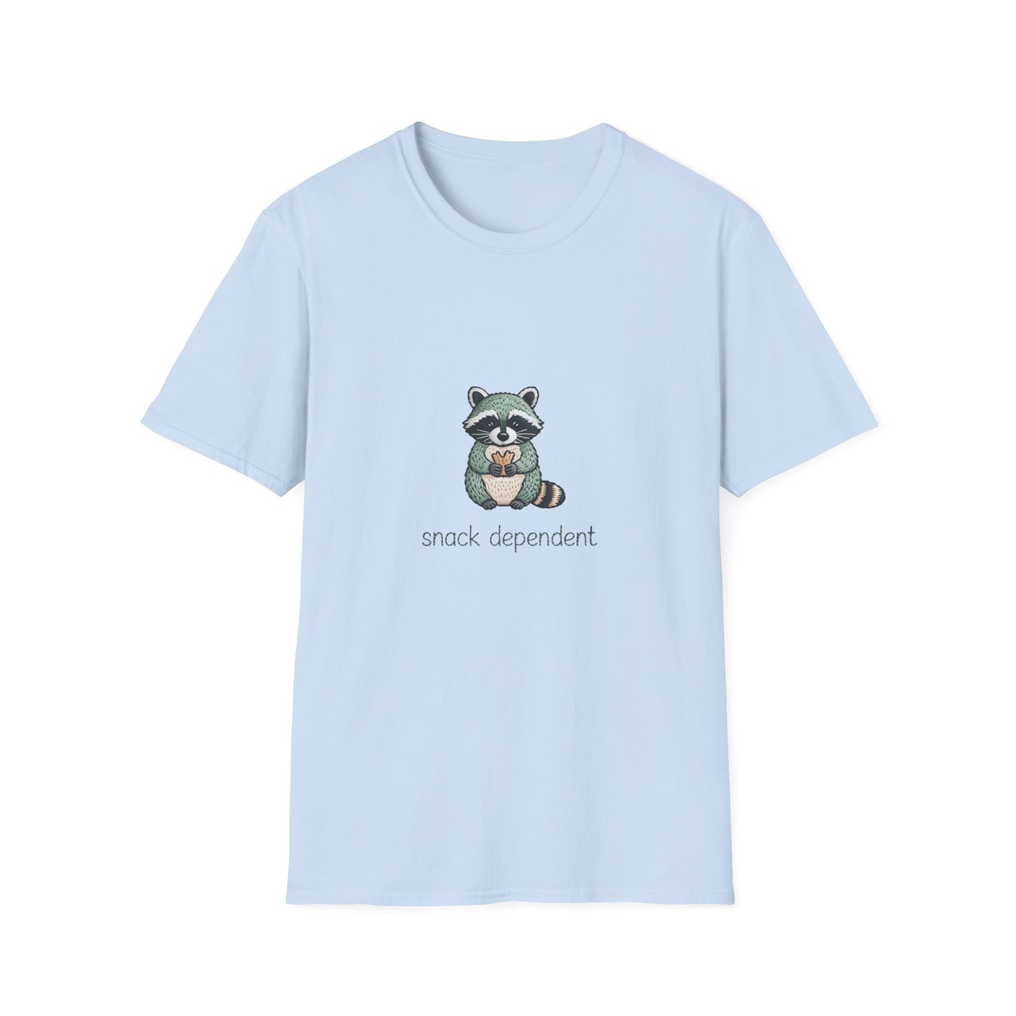 Irresistible Snack Dependent Raccoon T-Shirt - Hilarious Foodie Animal Tee for Ultimate Comfort & Style