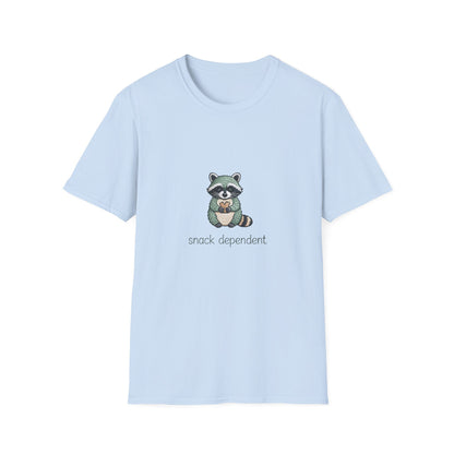 Irresistible Snack Dependent Raccoon T-Shirt - Hilarious Foodie Animal Tee for Ultimate Comfort & Style