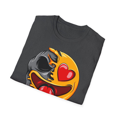 Melting Love Skull Emoji T-Shirt | Edgy Heart Eye Graphic Tee - Unique Streetwear & Dark Humor Apparel