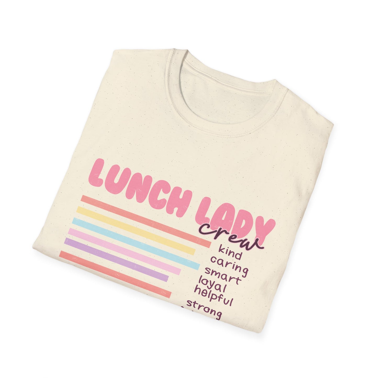 Awesome Lunch Lady Crew T-Shirt - Retro Pastel Stripes & Heartfelt Qualities - Unique School Cafeteria Staff Appreciation Tee