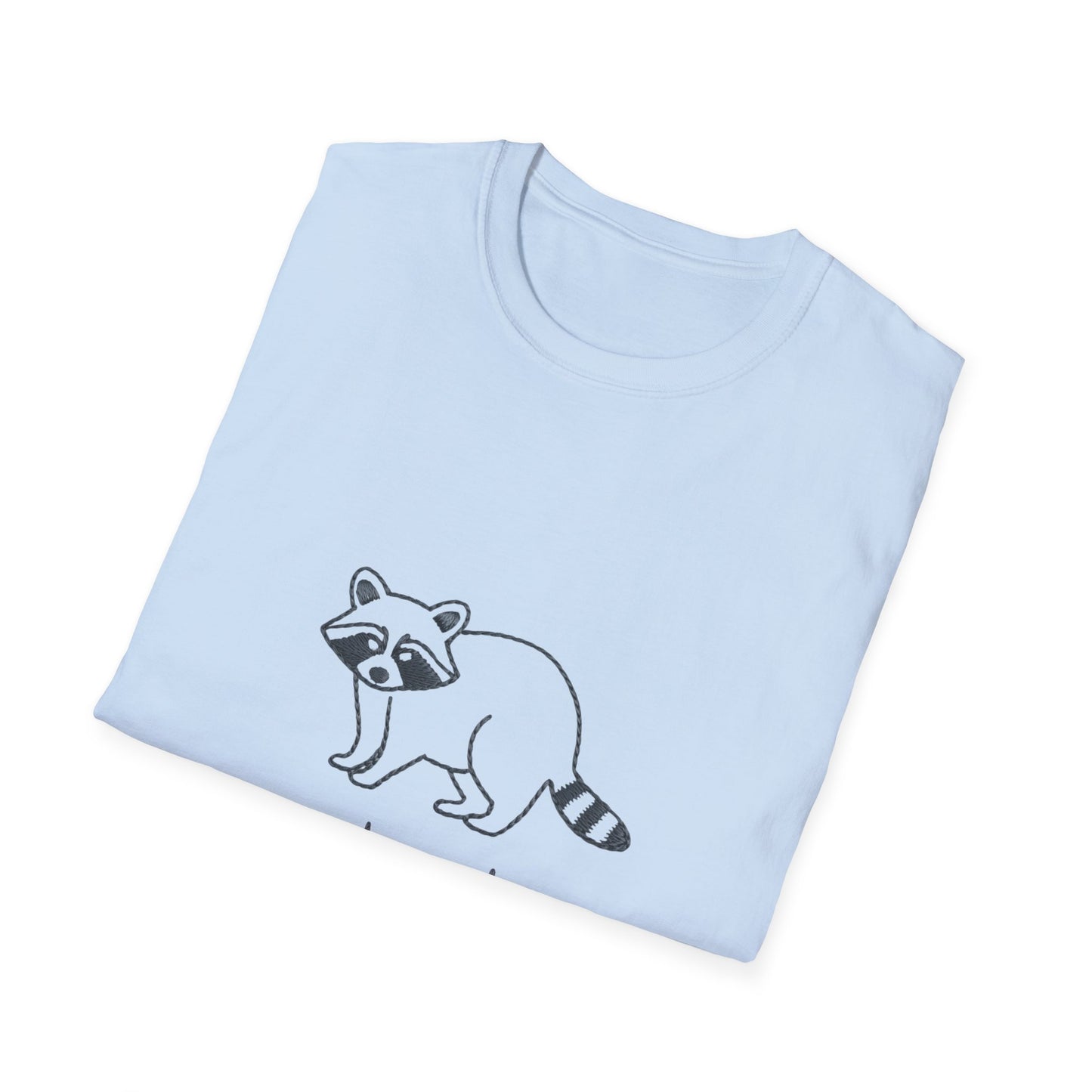 Hilarious Raccoon 'Snack Mode On' T-Shirt | Comfy Foodie Animal Tee | Unique Embroidered Look Gift for Snack Lovers