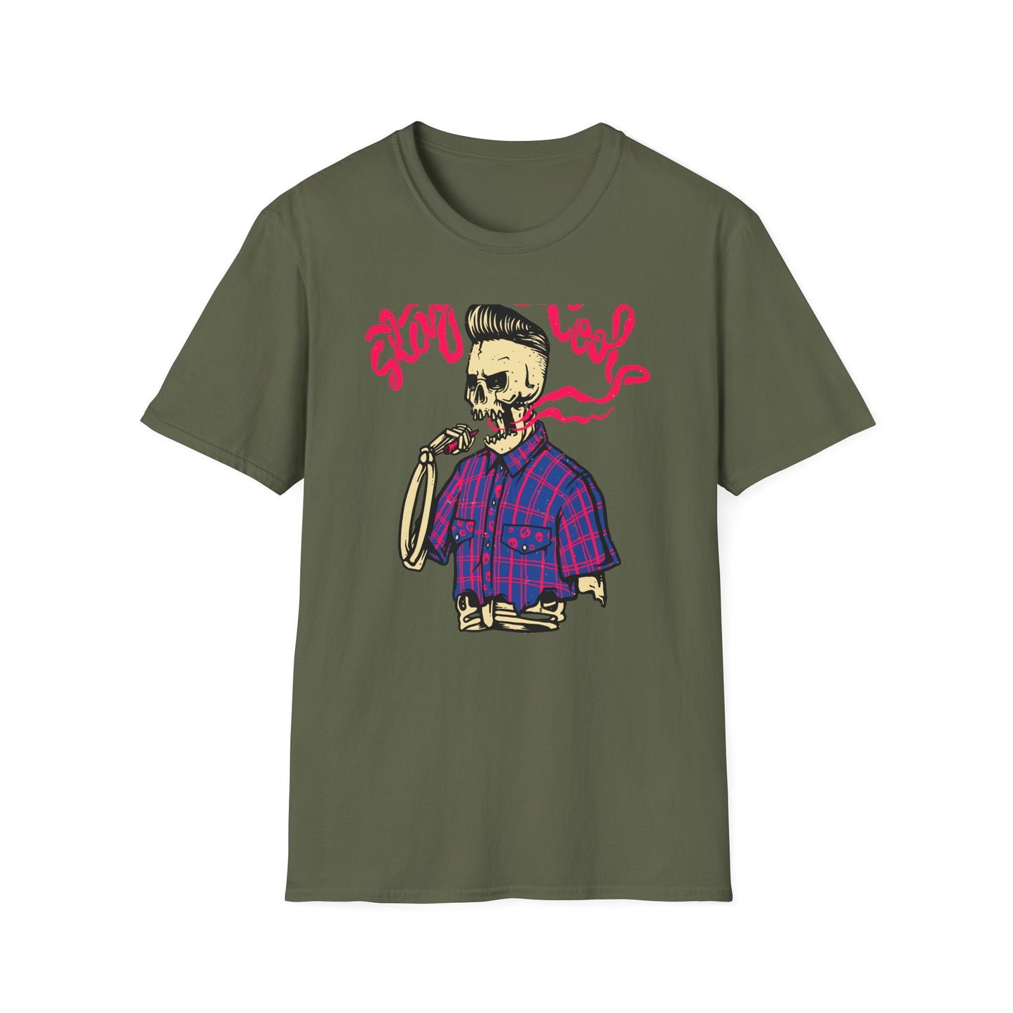 Stay Cool Skeleton Vaper T-Shirt | Edgy Greaser Pompadour Tee for Rockabilly & Alternative Style Fans