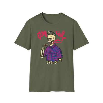 Stay Cool Skeleton Vaper T-Shirt | Edgy Greaser Pompadour Tee for Rockabilly & Alternative Style Fans