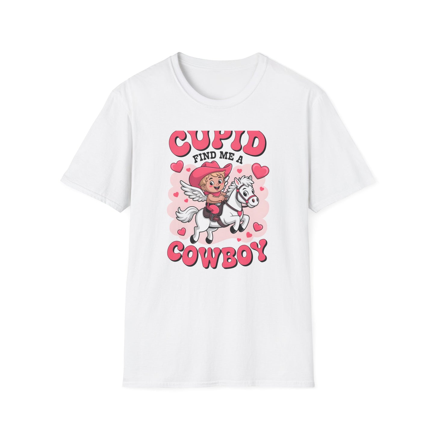 Adorable Cupid Find Me A Cowboy T-Shirt - Cute Valentine's Day Western Love Tee | Funny Rodeo Romance Shirt for Women