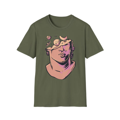 Stunning Cosmic Mind T-Shirt | Celestial Statue Aesthetic Art Tee | Unique Space & Planets Dreamer Top