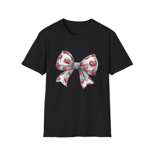 Charming Red Heart Bow T-Shirt - Sweet Valentine's Day & Love Graphic Tee for Women & Girls