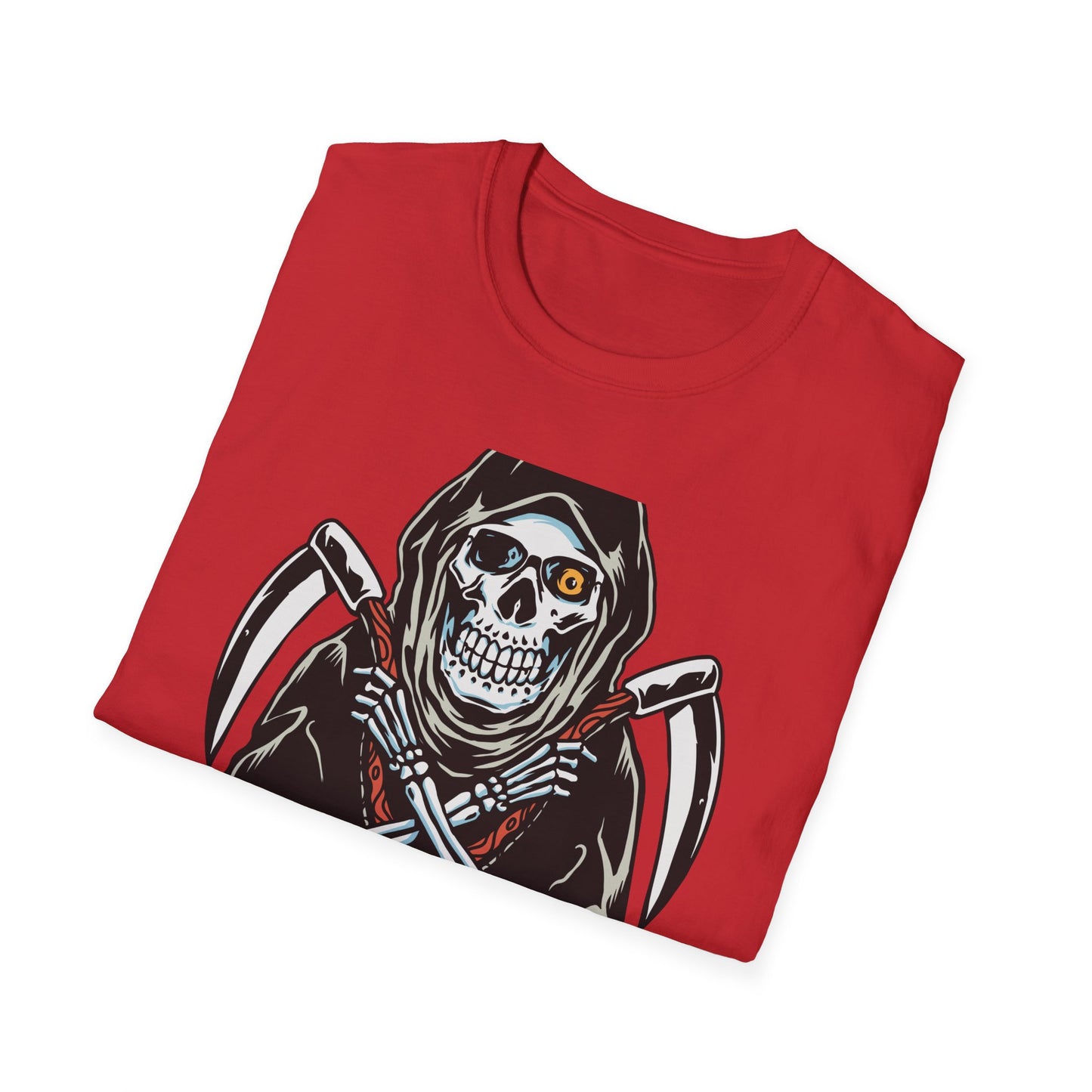 Epic Grim Reaper T-Shirt: Skull & Scythes Design. Bold Gothic Halloween Tee for Men & Women. Unleash Your Inner Darkness!