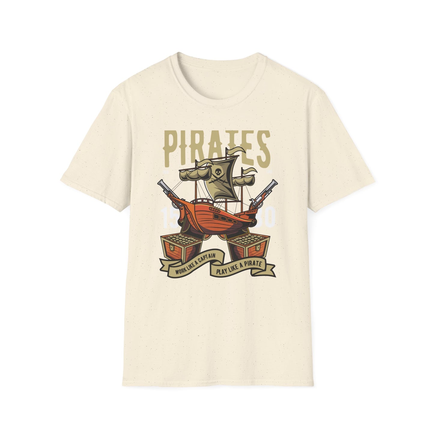 Bold Pirate Ship & Treasure T-Shirt | Work Like A Captain Play Like A Pirate Tee | Epic Adventure Lover Gift