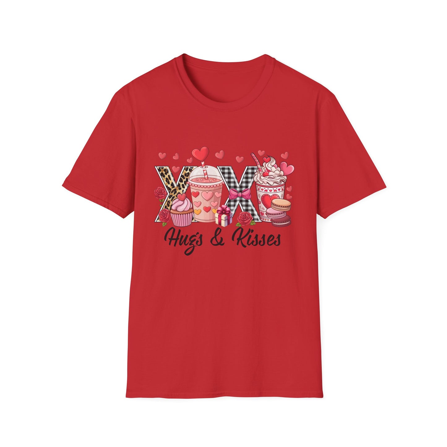 Chic Valentine's Day T-Shirt | Sweet Treats & Love Hearts Graphic Tee | Leopard Gingham Cupcake Macaron Frappuccino