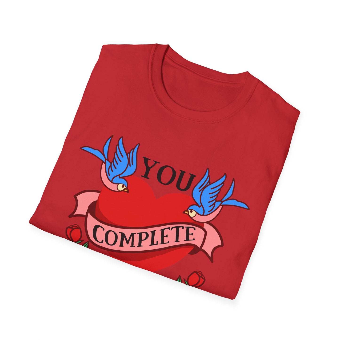 Stunning "Complete" Vintage Tattoo Heart T-Shirt - Romantic Swallows & Roses Design | Perfect Couple's Love Tee