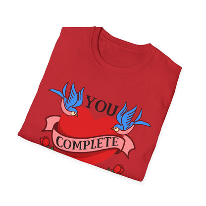 Stunning "Complete" Vintage Tattoo Heart T-Shirt - Romantic Swallows & Roses Design | Perfect Couple's Love Tee