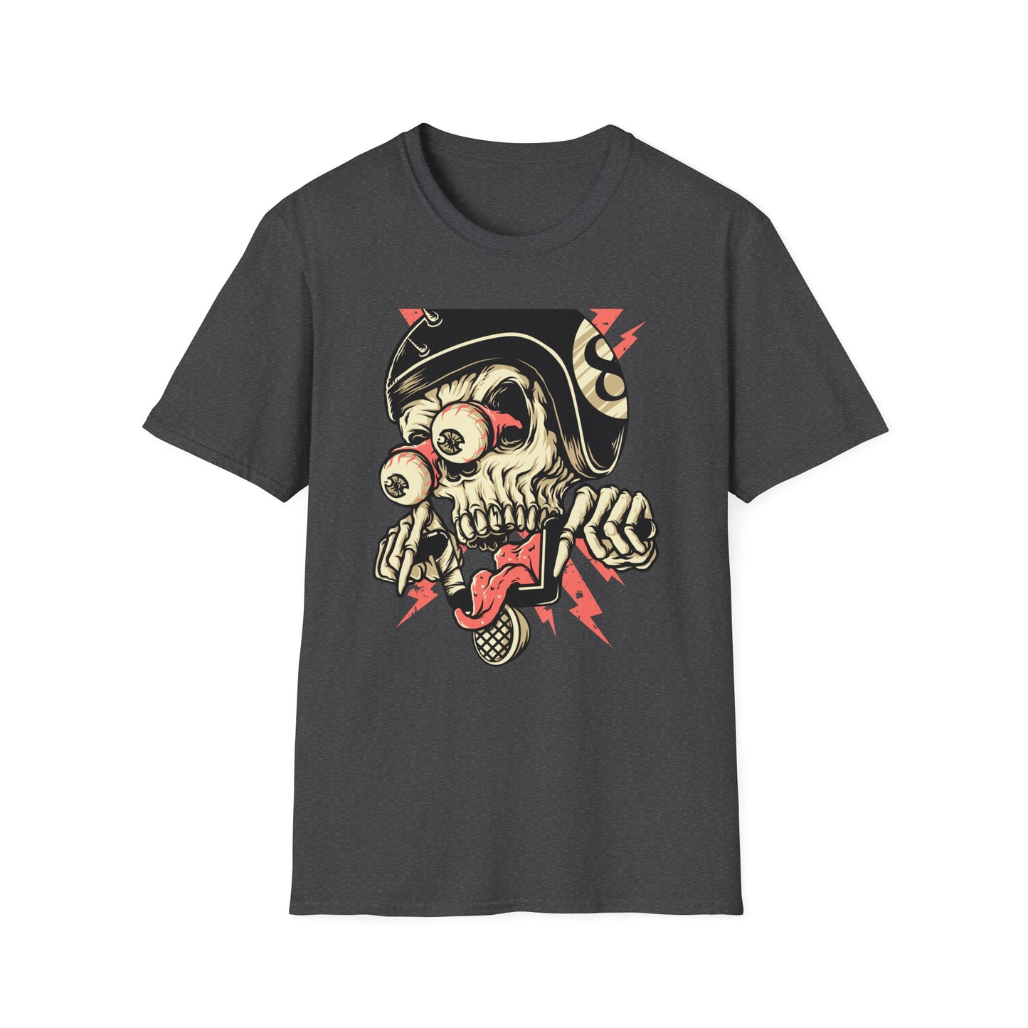Epic 8-Ball Biker Skull T-Shirt | Spiked Helmet & Popping Eyes Graphic Tee | Unique Grunge Rocker Style Apparel
