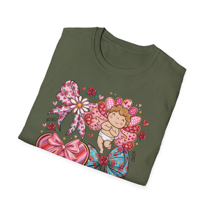 Adorable Valentine's Cupid & Love Heart T-Shirt - Sweet Roses & Bows Tee for Her | Perfect Romantic Gift