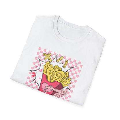 I Only Have Fries For You T-Shirt | Edgy Skeleton Hand & Broken Heart Fries Tee | Funny Foodie Alt Aesthetic Pink & Black Top