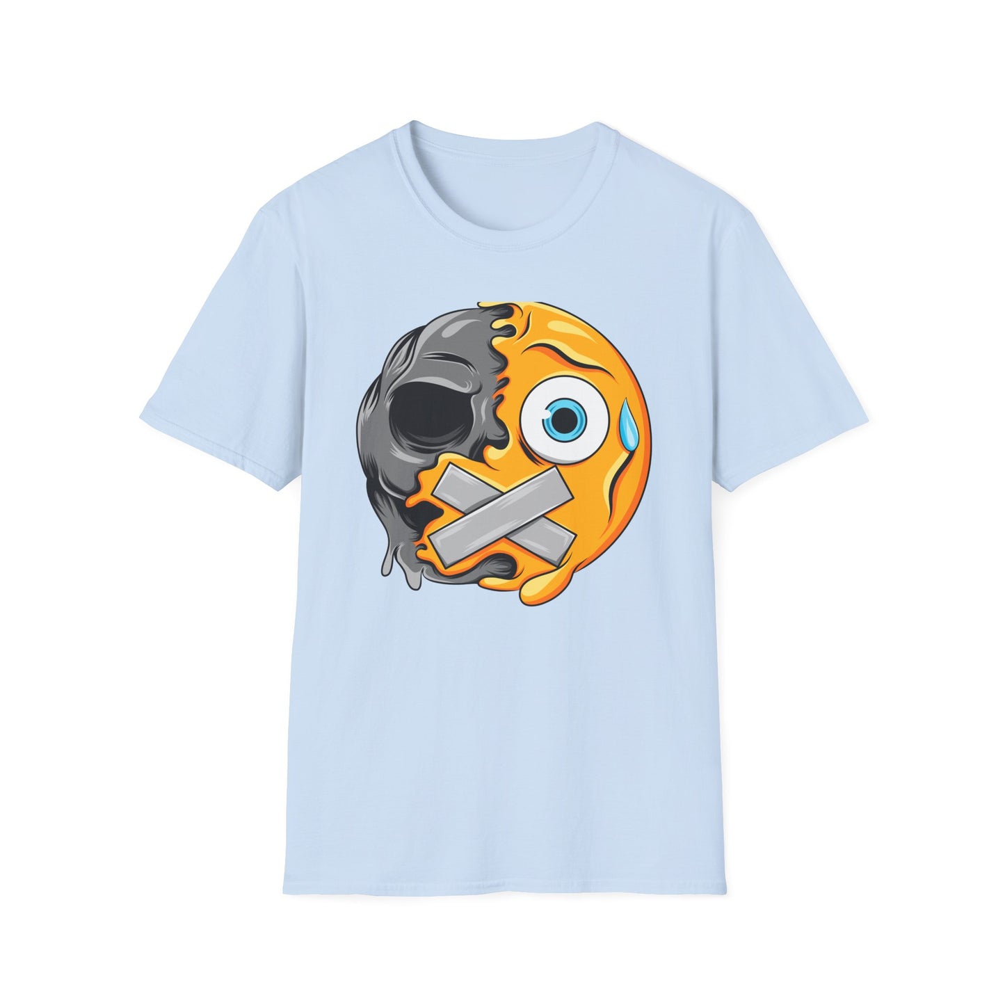 Edgy Melting Skull Emoji T-Shirt | Unique Duct Tape Silent Scream Tee | Bold Expression Wear | Trendy Grunge Aesthetic