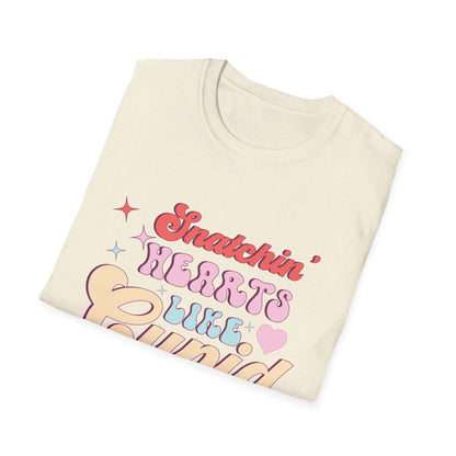 Snatchin' Hearts Like Cupid Groovy T-Shirt | Trendy Retro Valentine's Tee for Her | Playful Flirty Love & Romance Style