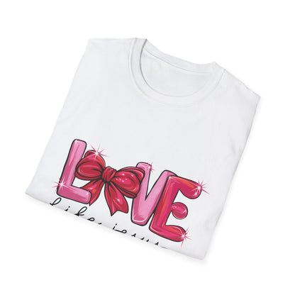 Sparkling LOVE Like Jesus T-Shirt | Vibrant Pink Bow Faith Tee | Women's Christian Inspirational Gift