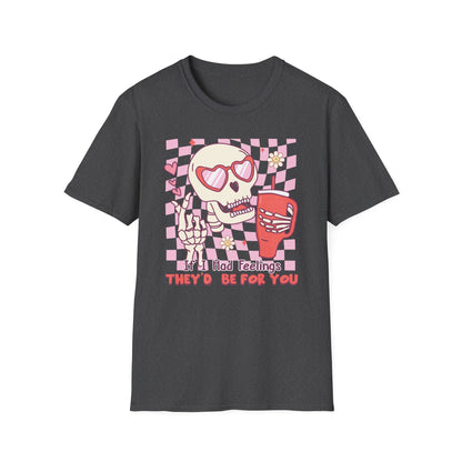 Groovy Skeleton T-Shirt: "If I Had Feelings They'd Be For You" - Funny Retro Love Tee with Heart Glasses