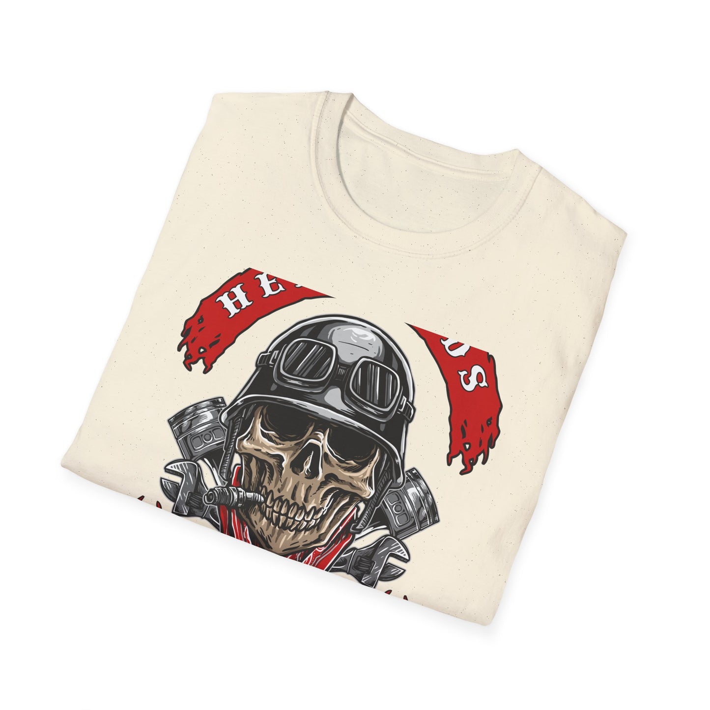 Epic Biker Skull T-Shirt: Hellroads Garage Full Throttle Design - Vintage Mechanic & Hot Rod Tee